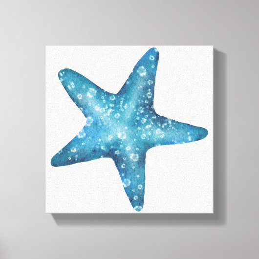 Nautical Watercolor Blue Starfish Canvas Afdruk (Voorkant)