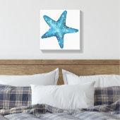 Nautical Watercolor Blue Starfish Canvas Afdruk (Insitu (Slaapkamer))