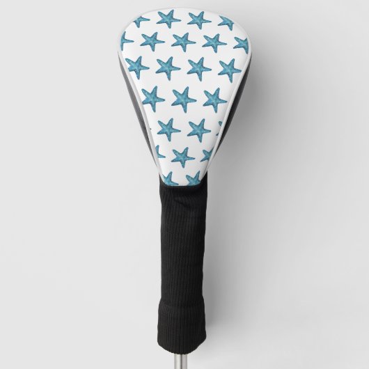 Nautical Watercolor Blue Starfish Golfheadcover (Voorkant)
