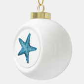 Nautical Watercolor Blue Starfish Keramische Bal Ornament (Rechts)