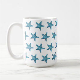 Nautical Watercolor Blue Starfish Koffiemok