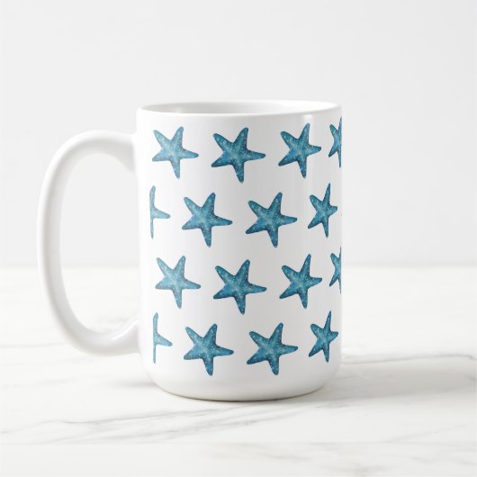 Nautical Watercolor Blue Starfish Koffiemok (Links)