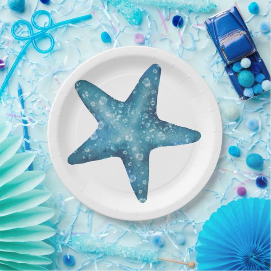 Nautical Watercolor Blue Starfish Papieren Bordje (Feest)