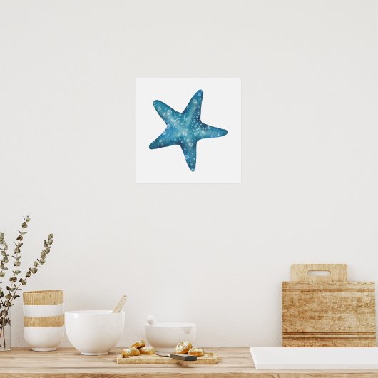 Nautical Watercolor Blue Starfish Poster (Keuken)