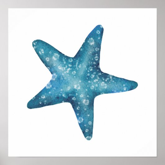 Nautical Watercolor Blue Starfish Poster (Voorkant)