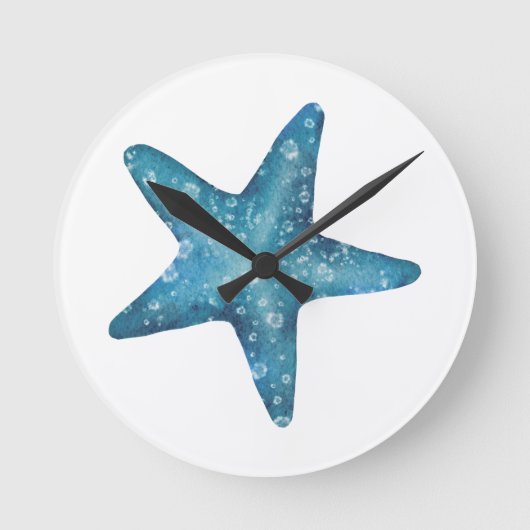Nautical Watercolor Blue Starfish Ronde Klok (Voorkant)