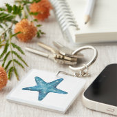 Nautical Watercolor Blue Starfish Sleutelhanger (Voorkant Rechts)