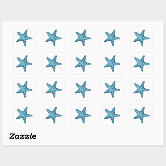 Nautical Watercolor Blue Starfish Vierkante Sticker (Vel)