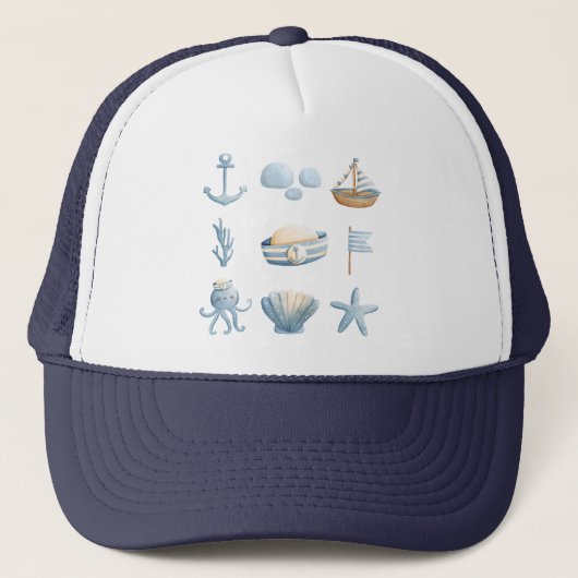 Nautical Watercolor Marine Icons  Trucker Pet (Voorkant)