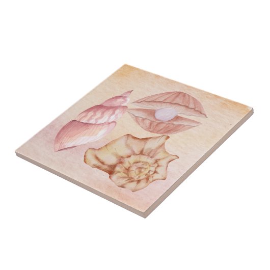 Nautical watercolor Seashells pink painting art Tegeltje (Zijkant)