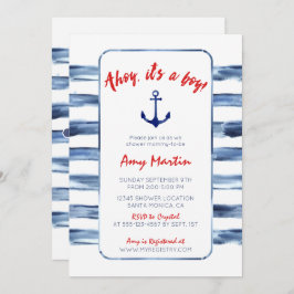 Nautical, Waterverf Baby shower Invitation Kaart