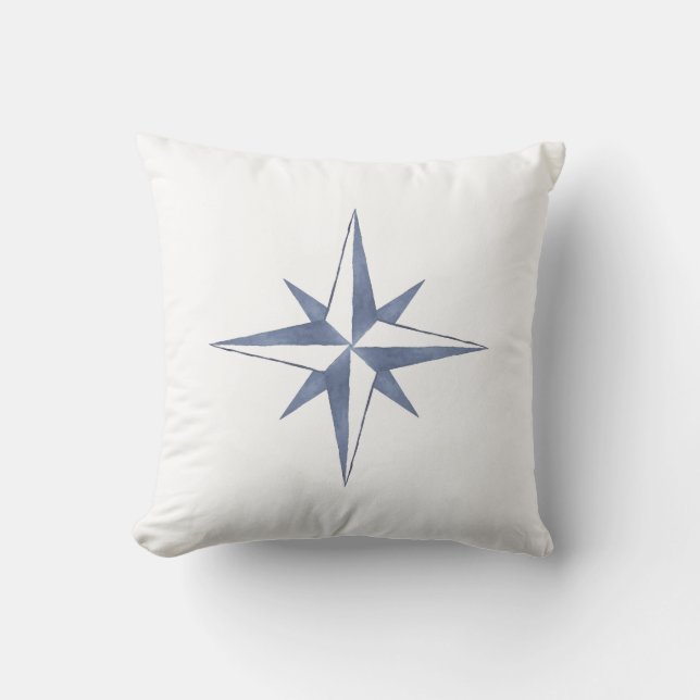 Nautical Waterverf Blue Compass Star Sierkussen (Voorkant)