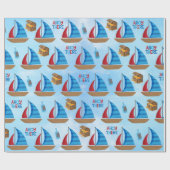 Nautical Waterverf Boat Pirate's Treasure Blue Cadeaupapier (Vlak)