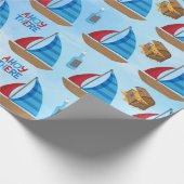 Nautical Waterverf Boat Pirate's Treasure Blue Cadeaupapier (Hoek)