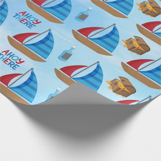 Nautical Waterverf Boat Pirate's Treasure Blue Cadeaupapier (Hoek)