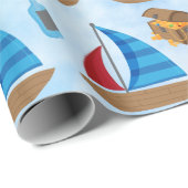 Nautical Waterverf Boat Pirate's Treasure Blue Cadeaupapier (Rol Hoek)