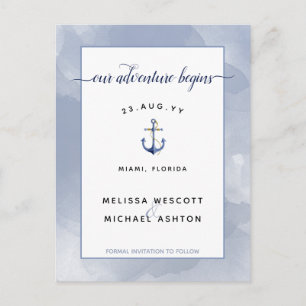 #Nautical Waterverf Bruiloft / Evenement Save the  Aankondigingskaart