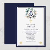 Nautical Waterverf Navy Anchor Cross Baptisme Kaart (Voorkant / Achterkant)