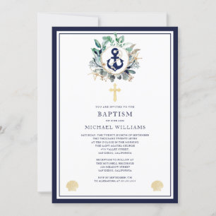 Nautical Waterverf Navy Anchor Cross Baptisme Kaart