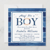 Nautical Waterverf Navy Blue Boy Baby shower Kaart (Voorkant)