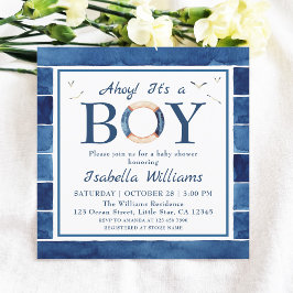 Nautical Waterverf Navy Blue Boy Baby shower Kaart