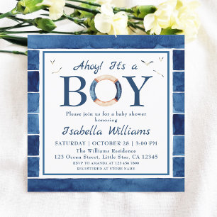 Nautical Waterverf Navy Blue Boy Baby shower Kaart