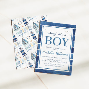 Nautical Waterverf Navy Blue Boy Baby shower Kaart