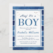 Nautical Waterverf Navy Blue Boy Baby shower Kaart (Voorkant)
