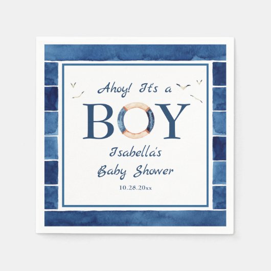 Nautical Waterverf Navy Blue Boy Baby shower Servet (Voorkant)