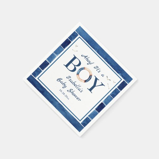 Nautical Waterverf Navy Blue Boy Baby shower Servet (Hoek)