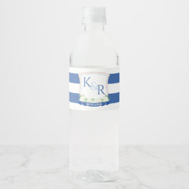 Nautical Waterverf Navy Blue White Wedding Crest Waterfles Etiket