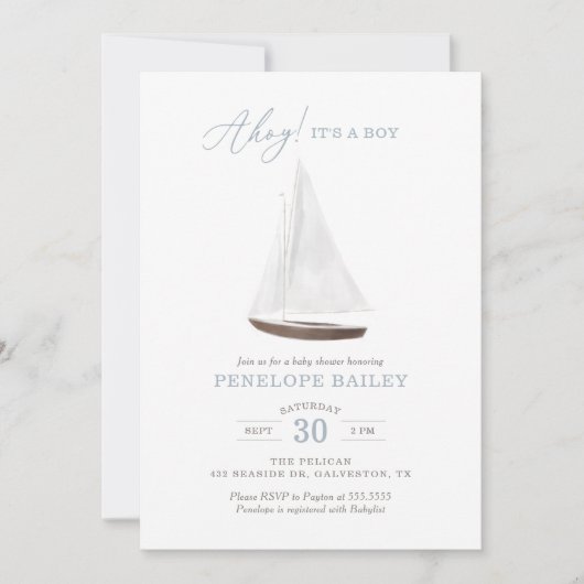 Nautical Waterverf Sailboat Baby shower Kaart (Voorkant)