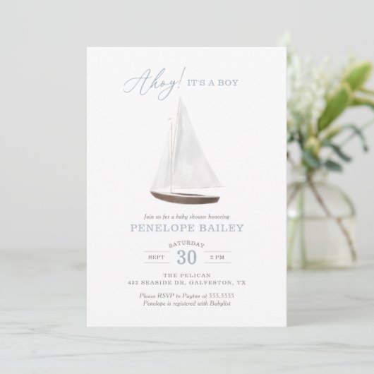 Nautical Waterverf Sailboat Baby shower Kaart (Staand voorkant)
