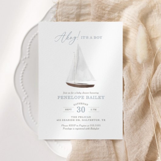 Nautical Waterverf Sailboat Baby shower Kaart