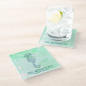 Nautical Waterverf Seahorse Personalized Glazen Onderzetter (Schuin)