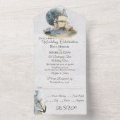 Nautical Waterverf Ship and Full Moon Wedding All In One Uitnodiging (Binnen)