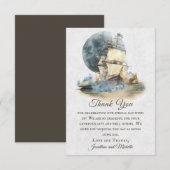 Nautical Waterverf Ship and Full Moon Wedding Bedankkaart (Voorkant / Achterkant)