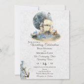 Nautical Waterverf Ship and Full Moon Wedding Kaart (Voorkant)