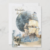 Nautical Waterverf Ship and Full Moon Wedding Kaart (Voorkant)