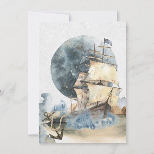 Nautical Waterverf Ship and Full Moon Wedding Save The Date (Achterkant)