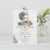 Nautical Waterverf Ship and Full Moon Wedding Save The Date (Staand voorkant)