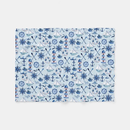 Nautical Waterverf Throw Fleece Deken (Voorkant (Horizontaal))