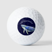 Nautical Waterverf Whale Navy Blue Coastal Golfballen (Voorkant)