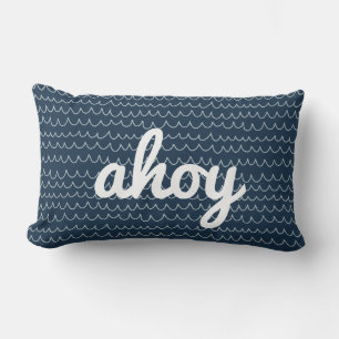 Nautical Wave Modern Coastal Ahoy Script Kussen