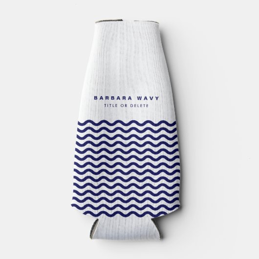 Nautical Wave Navy Blue Trendy Simple Stylish op e Flesjeskoeler (Voorkant)