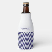 Nautical Wave Navy Blue Trendy Simple Stylish op e Flesjeskoeler (Fles Voorkant)