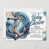 Nautical Waves Blauw Baby shower Kaart (Voorkant)