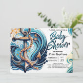 Nautical Waves Blauw Baby shower Kaart (Staand voorkant)