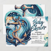 Nautical Waves Blauw Baby shower Kaart (Voorkant / Achterkant)