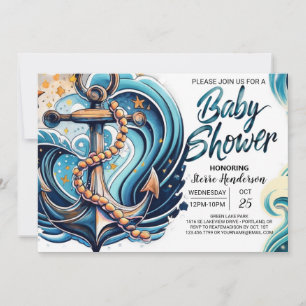 Nautical Waves Blauw Baby shower Kaart